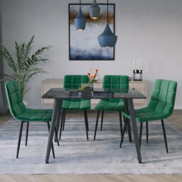 Urbn-Living Urbnliving 5Pcs Crimea Shinny Modern Ceramic Top Dining Table & Green Plush Velvet Chairs With Metal Legs - thumbnail 2