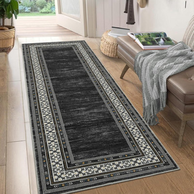 London Boutique Machine Washable Area Rug, Pearl Velvet Polyester Low Pile Non Shedding Collapsible Floor Mat, 120 X 170Cm, Black - image 1