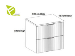 Impact Furniture Vanity Unit With Basin Beige Wall Hung Sink Cabinet Fluted Drawers 600mm Worktop Modern Adel - thumbnail 8