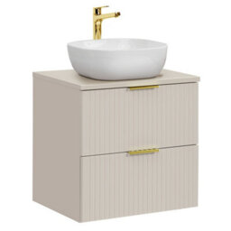 Impact Furniture Vanity Unit With Basin Beige Wall Hung Sink Cabinet Fluted Drawers 600mm Worktop Modern Adel - thumbnail 3