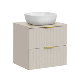 Impact Furniture Vanity Unit With Basin Beige Wall Hung Sink Cabinet Fluted Drawers 600mm Worktop Modern Adel - thumbnail 4