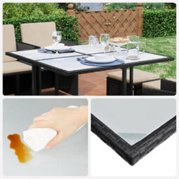 LEDREM Garden Furniture Set Dining Table And Chairs, Set Of 9 Pe Rattan Outdoor Patio Furniture, Dining Furniture, Black And Beige - thumbnail 4