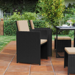 LEDREM Garden Furniture Set Dining Table And Chairs, Set Of 9 Pe Rattan Outdoor Patio Furniture, Dining Furniture, Black And Beige - thumbnail 6