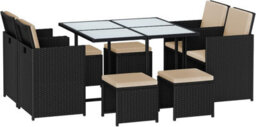 LEDREM Garden Furniture Set Dining Table And Chairs, Set Of 9 Pe Rattan Outdoor Patio Furniture, Dining Furniture, Black And Beige - thumbnail 3