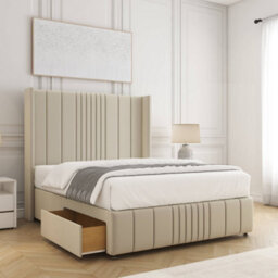 Bsspoke Elise Divan Bed Set Cream Plush Velvet  With 54Inch Headboard & Footboard 2 Drawers Footend & Mattress In All Sizes - thumbnail 1
