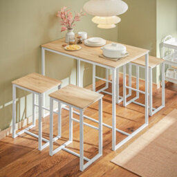 Sobuy Ogt15-Nw, Bar Set-1 Bar Table And 4 Stools, Home Kitchen Breakfast Bar Set Furniture Dining Set,w100Xd60Xh96 - thumbnail 2