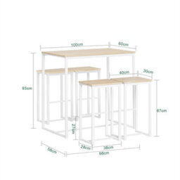 Sobuy Ogt15-Nw, Bar Set-1 Bar Table And 4 Stools, Home Kitchen Breakfast Bar Set Furniture Dining Set,w100Xd60Xh96 - thumbnail 3