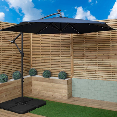 Samuel Alexander 3M Solar Powered Lit Banana Cantilever Garden Parasol With Leds & Base Weights Included In Blue - image 1