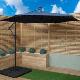 Samuel Alexander 3M Solar Powered Lit Banana Cantilever Garden Parasol With Leds & Base Weights Included In Blue - thumbnail 1