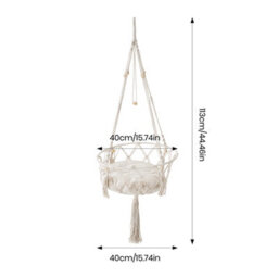 Living And Home Creamy White Bohemian Style Handwoven Cat Hammock Cat Bed With Soft Cushion, 40Cm W X 113Cm H - thumbnail 5