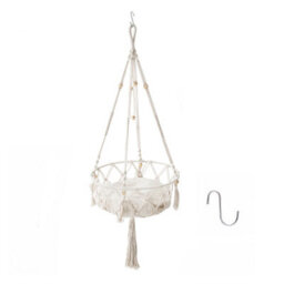 Living And Home Creamy White Bohemian Style Handwoven Cat Hammock Cat Bed With Soft Cushion, 40Cm W X 113Cm H - thumbnail 1
