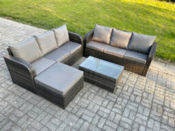 Fimous Outdoor Garden Furniture Sets 7 Seater Wicker Rattan Furniture Sofa Sets With Rectangular Coffee Table 3 Seater Sofa - thumbnail 2