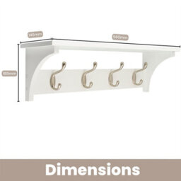 Keypak 4 Coat Rack White Wooden Storage Shelf 56Cm - Satin Nickel Hooks - Wall Mounted Rail For Hallways, Bedrooms & Kitchens - thumbnail 3