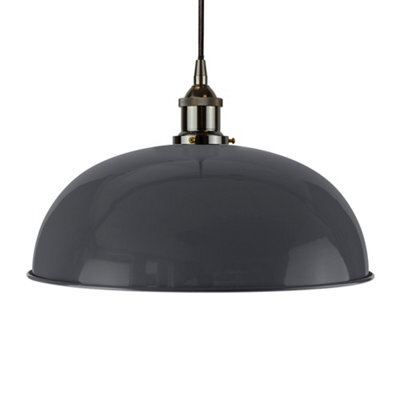 Slate Grey Worcester Painted Dome Pendant Light With Black Nickel Lamp Holder And Black Round Cable - Se Home - image 1