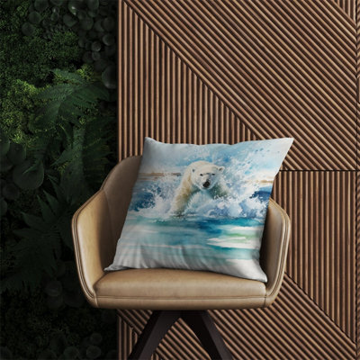 Warren Reed Designer Hunting Polar Bear Watercolour Outdoor Cushion 60Cm X 60Cm
