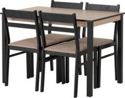 Seconique Radley Dining Set In Black And Oak 4 Chairs With Oat Fabric Seats - thumbnail 2