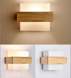 Wall Light Retro Wooden 3 Color Light E27 Wall Light Frosted Glass - thumbnail 2