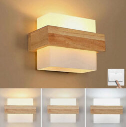 Wall Light Retro Wooden 3 Color Light E27 Wall Light Frosted Glass - thumbnail 3
