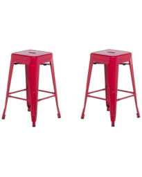 Wyld And Coco Set Of 2 Red Steel Bar Stools 60 Cm Stackable Counter Height Industrial. - thumbnail 3