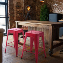 Wyld And Coco Set Of 2 Red Steel Bar Stools 60 Cm Stackable Counter Height Industrial. - thumbnail 2