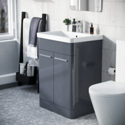 Nes Home Afern 600mm Vanity Unit Cabinet And Wash Basin Steel Grey - thumbnail 3