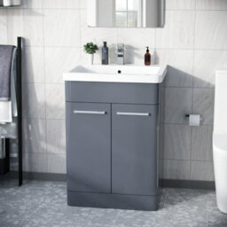 Nes Home Afern 600mm Vanity Unit Cabinet And Wash Basin Steel Grey - thumbnail 2