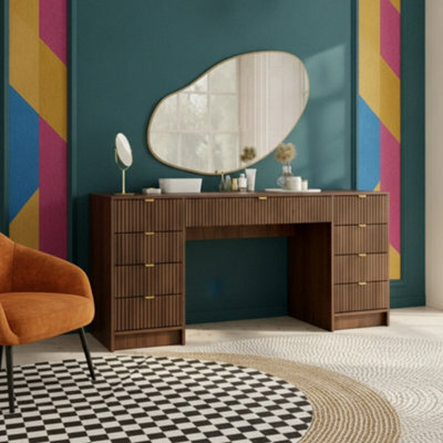 Writing Desk With Fluted Drawers Tireno Bis Okapi Walnut Laminated Mdf Metal Handles Modern Home Office Study Furniture - image 1