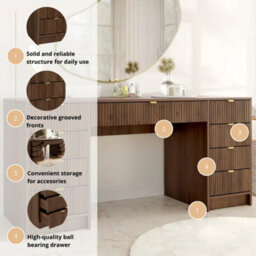 Writing Desk With Fluted Drawers Tireno Bis Okapi Walnut Laminated Mdf Metal Handles Modern Home Office Study Furniture - thumbnail 5