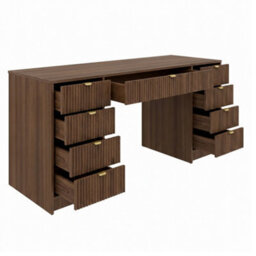 Writing Desk With Fluted Drawers Tireno Bis Okapi Walnut Laminated Mdf Metal Handles Modern Home Office Study Furniture - thumbnail 3