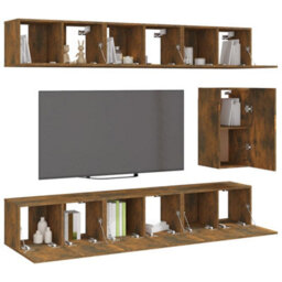 Berkfield 7 Piece Tv Cabinet Set Smoked Oak Engineered Wood - thumbnail 3