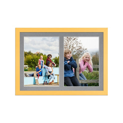 AK Frames 20X14 Mustard Yellow Modern Multi Photo Frame With Mid Grey Mount - Holds 2 Apertures (2X) A4 Photos - image 1