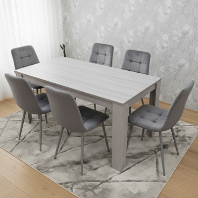 Kosy Koala Grey Modern Dining Table Set With 6 Grey Velvet Chairs Dining Room Furniture Set - image 1