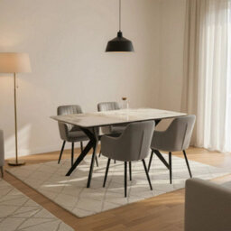 Outdoor Living (NW) Ltd San Diego Marble Top Dining Table With Charlotte Velvet Chairs - Grey - thumbnail 1