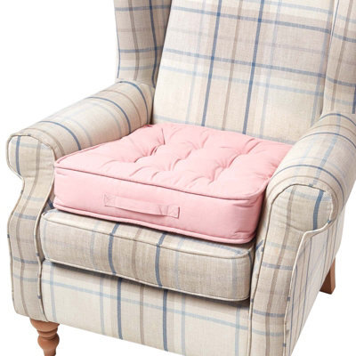 Homescapes Pink Cotton Armchair Booster Cushion - image 1