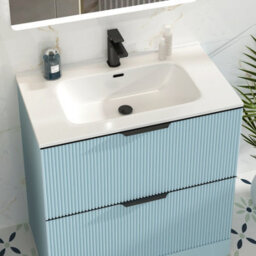Royal Bathrooms Evora 800mm Powder Blue Fluted Floor Standing Bathroom Vanity Unit 2 Drawer Cabinet With Ceramic Basin & Matt Black Handles - thumbnail 4