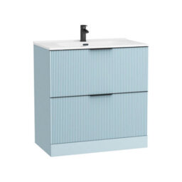 Royal Bathrooms Evora 800mm Powder Blue Fluted Floor Standing Bathroom Vanity Unit 2 Drawer Cabinet With Ceramic Basin & Matt Black Handles - thumbnail 5