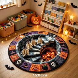 Amorly 120Cm 3D Halloween Optical Illusion Rug, Spooky Depth Effect Carpet, Quilted Non Slip Mat For Doorway, Bedroom, Indoor Decor - thumbnail 4