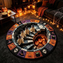 Amorly 120Cm 3D Halloween Optical Illusion Rug, Spooky Depth Effect Carpet, Quilted Non Slip Mat For Doorway, Bedroom, Indoor Decor - thumbnail 2