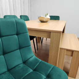 Kosy Koala Oak Effect Dining Table Set With 4 Green Velvet Chairs And Bench Dining Room Furniture - thumbnail 5