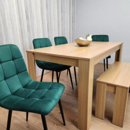 Kosy Koala Oak Effect Dining Table Set With 4 Green Velvet Chairs And Bench Dining Room Furniture - thumbnail 7