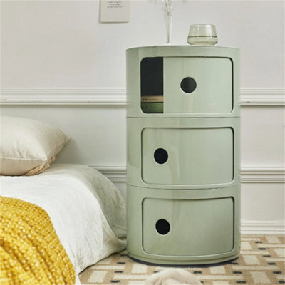 Green - 3Tiers Cylindrical Round Storage Cabinet Cupboard Shelf Side End Table Shelf - image 1