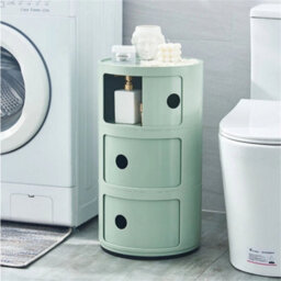 Green - 3Tiers Cylindrical Round Storage Cabinet Cupboard Shelf Side End Table Shelf - thumbnail 4