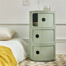 Green - 3Tiers Cylindrical Round Storage Cabinet Cupboard Shelf Side End Table Shelf - thumbnail 1
