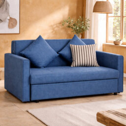 Wyld Haus Palani Bayo Snow Flannel Deep Blue 2-Seater Sofa Bed With Hidden Storage And Cushions - thumbnail 1