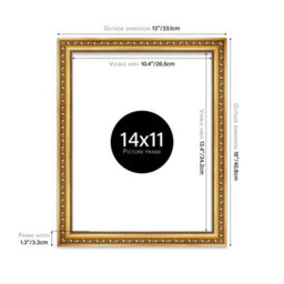 14X11 Gold Ornate Picture Frame (35.6 X 27.9Cm) Poster, Photo, Artwork, Gallery Wall Or Print - thumbnail 2