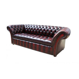 Chesterfield 3 Seater Buttoned Seat Sofa Antique Oxblood Red Real Leather In Balmoral Style - thumbnail 5