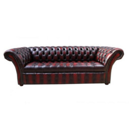 Chesterfield 3 Seater Buttoned Seat Sofa Antique Oxblood Red Real Leather In Balmoral Style - thumbnail 4