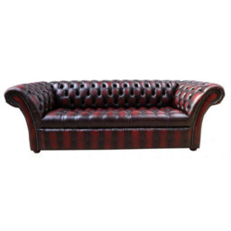 Chesterfield 3 Seater Buttoned Seat Sofa Antique Oxblood Red Real Leather In Balmoral Style