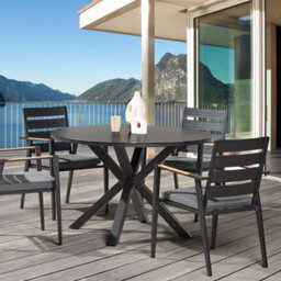 Beliani Round Garden Dining Table 120Cm Black Aluminium With Ceramic Glass Top - thumbnail 2