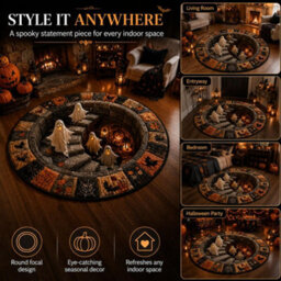 Amorly 80Cm 3D Optical Illusion Haunted Staircase Round Rug, 3D Halloween Optical Illusion Rug, Home Decor For Living Room Indoor Party - thumbnail 6
